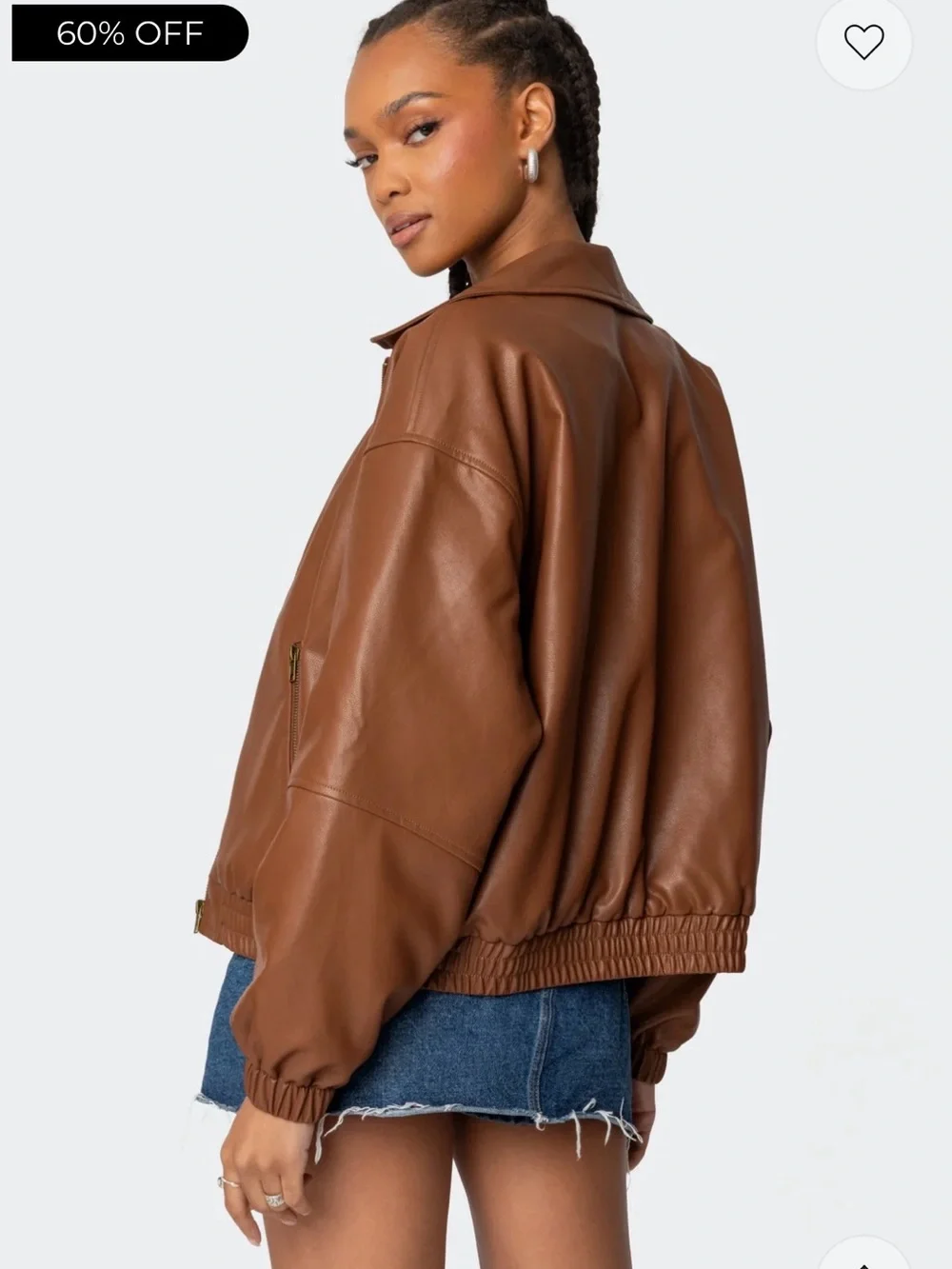 Edikted Women's Brown Faux Leather Bomber Jacket